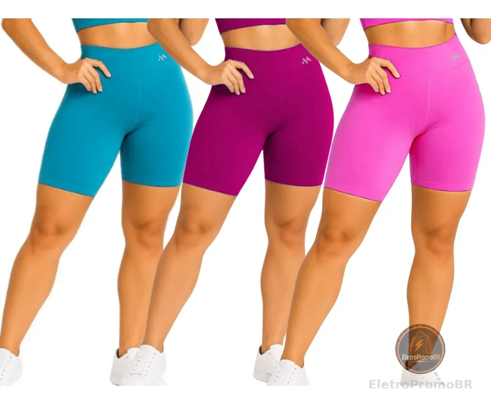 Kit  3 Bermuda Blackout Moda Fitness Conforto Na Academia