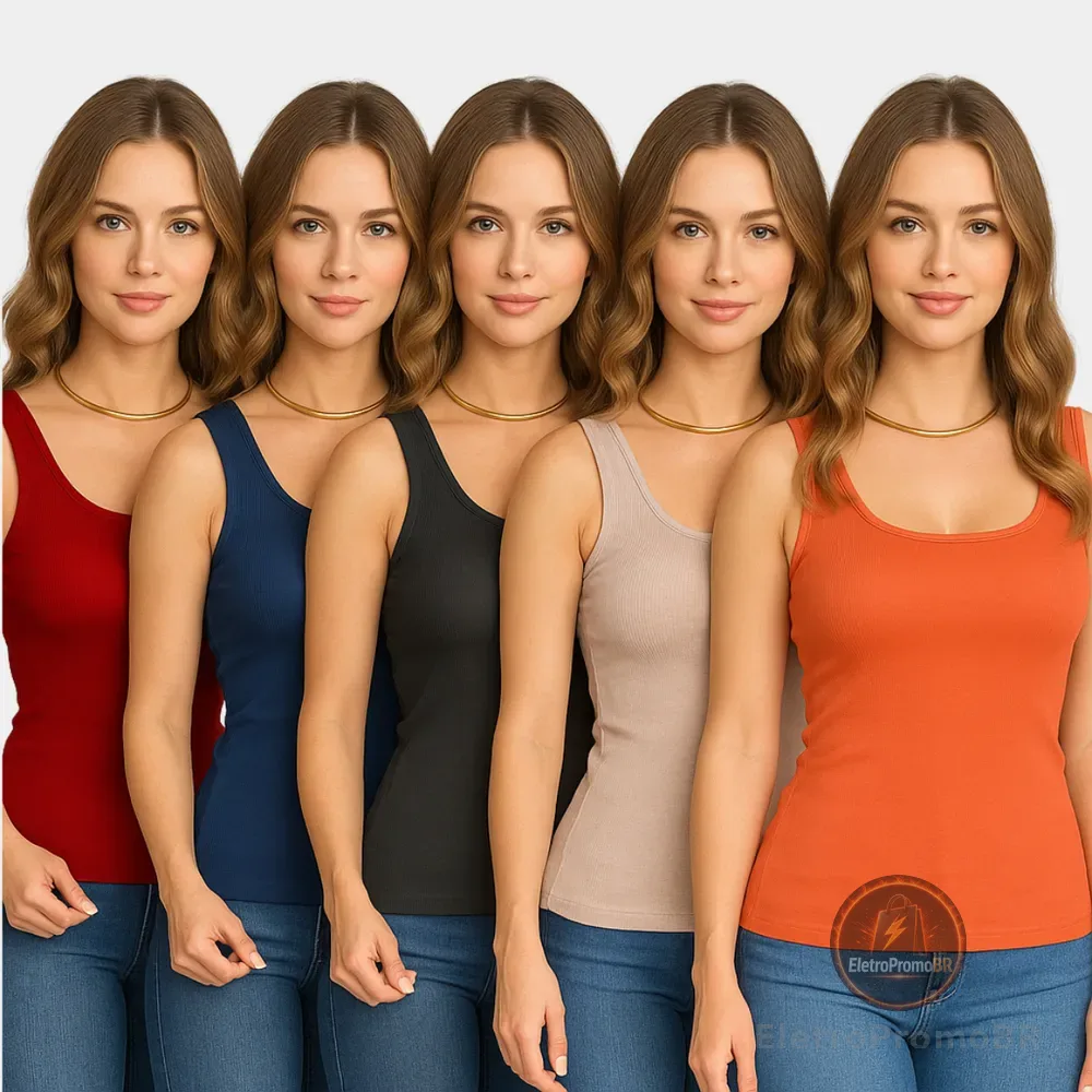 Kit 5 Blusas Femininas Regatas Alça Larga Terracota P M G Gg