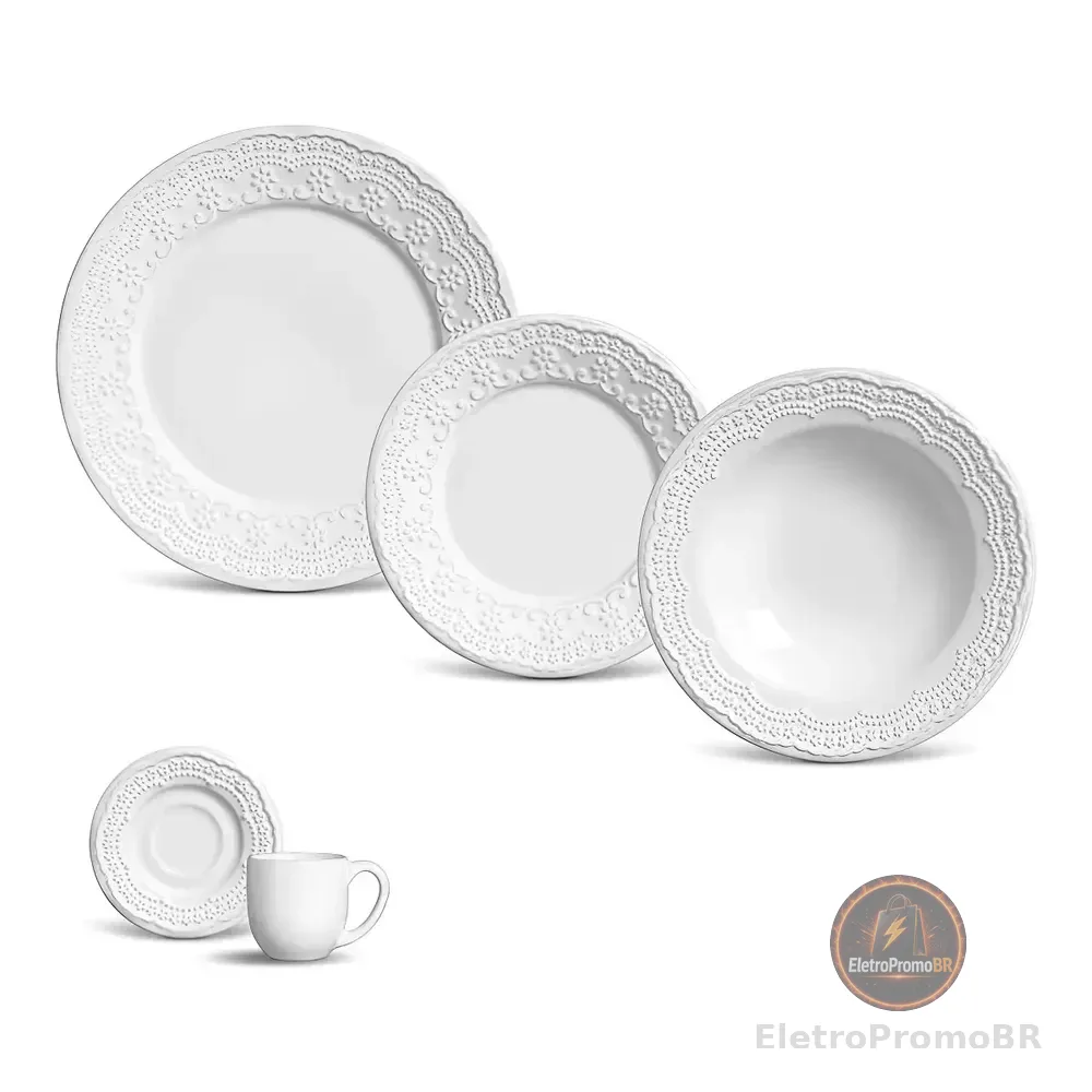 Aparelho De Jantar 20 Peças Madeleine Branco Liso