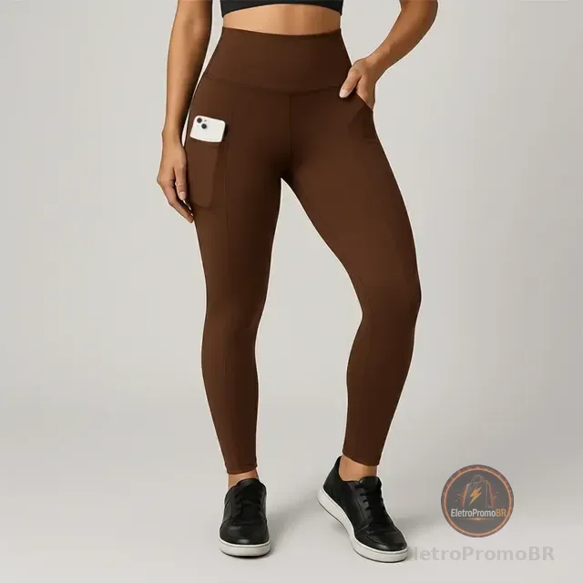 Calça Legging Feminina Fitness Grossa Cintura Alta Com Bolso