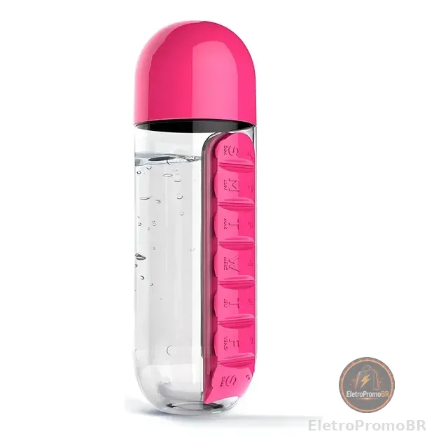 Garrafa Com Porta Comprimidos Cápsulas Dias Da Semana 600 Ml