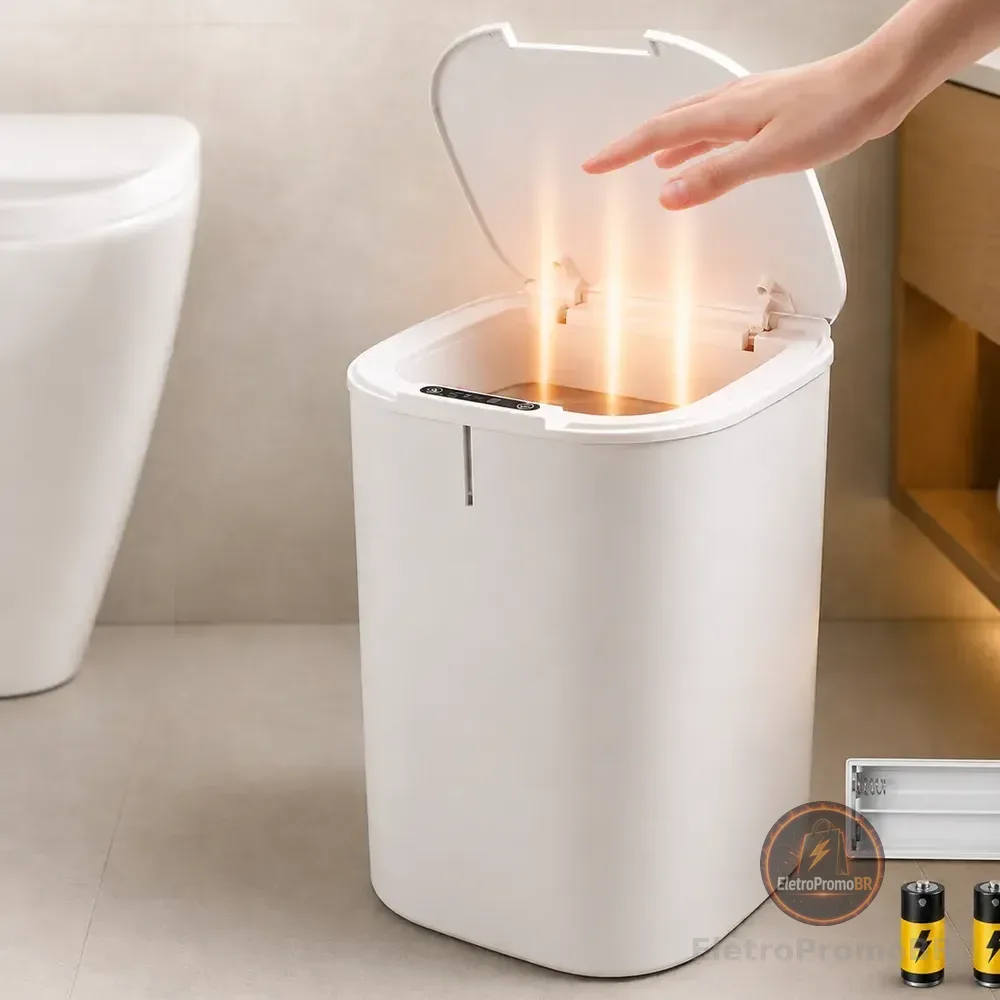 Lixeira Inteligente 16l Sensor Automático Tampa Touch Casa Cinza