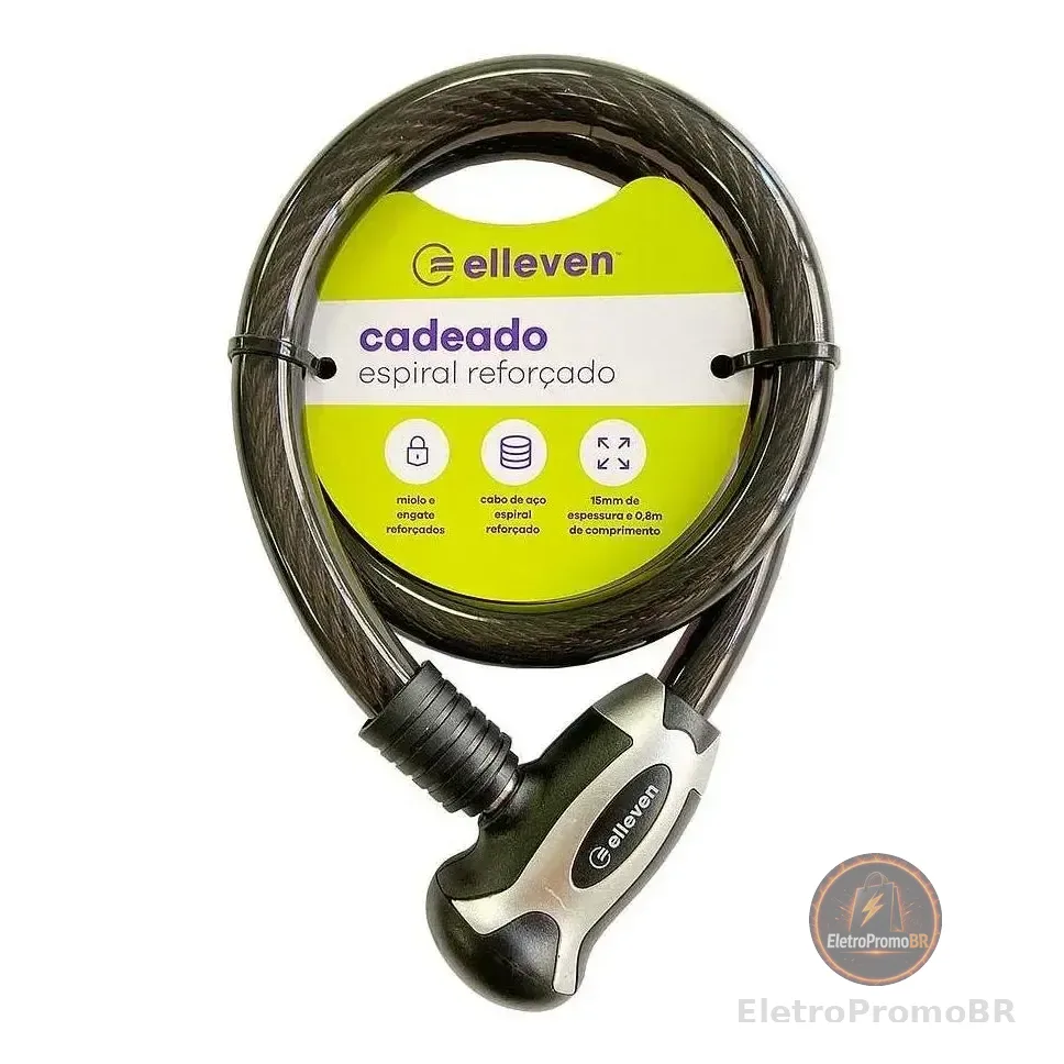 Cadeado Elleven Cabo Aço 80cm X 15mm P/ Bike Moto 2 Chaves