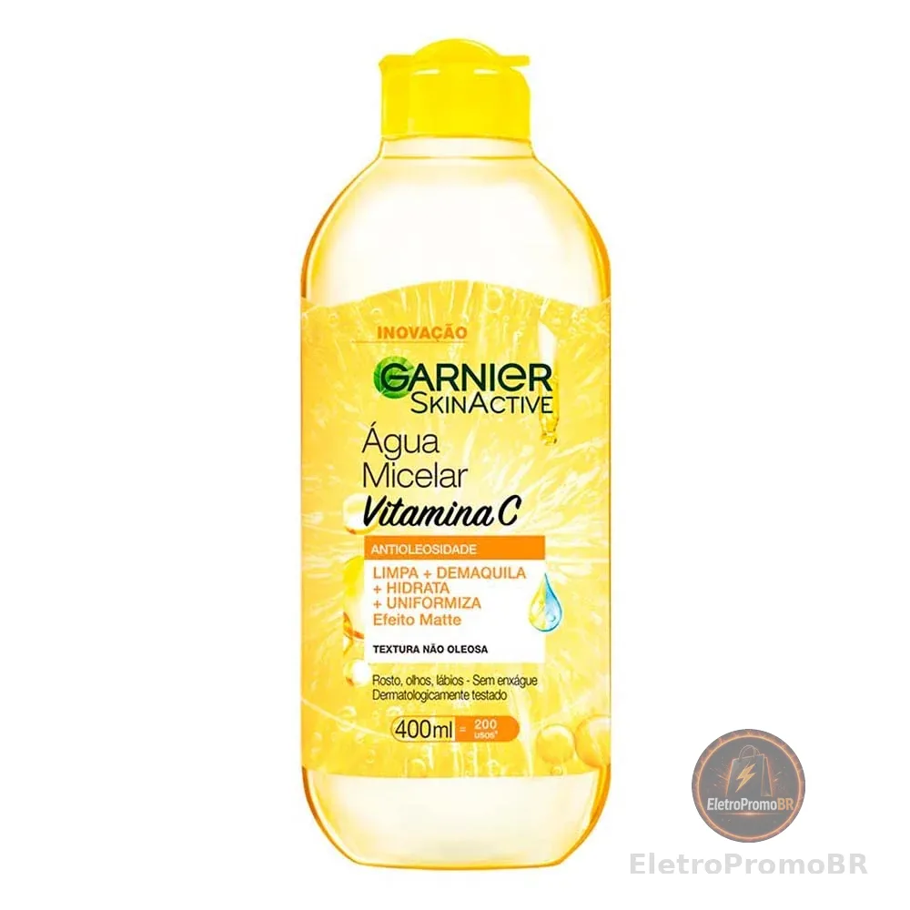 Garnier SkinActive, Água Micelar Antioleosidade com Vitamina C, Remove a Maquiagem e Ilumina a Pele com Ação Hidratante, Tonificante e Fórmula Oil Free, 400ml