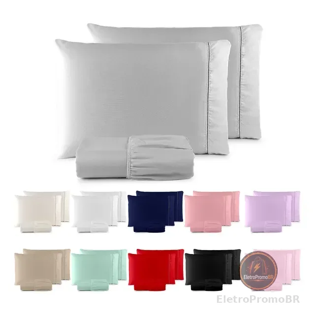 Jogo De Lençol 400 Fios Ponto Palito Cama Queen 3 Pçs Saldão