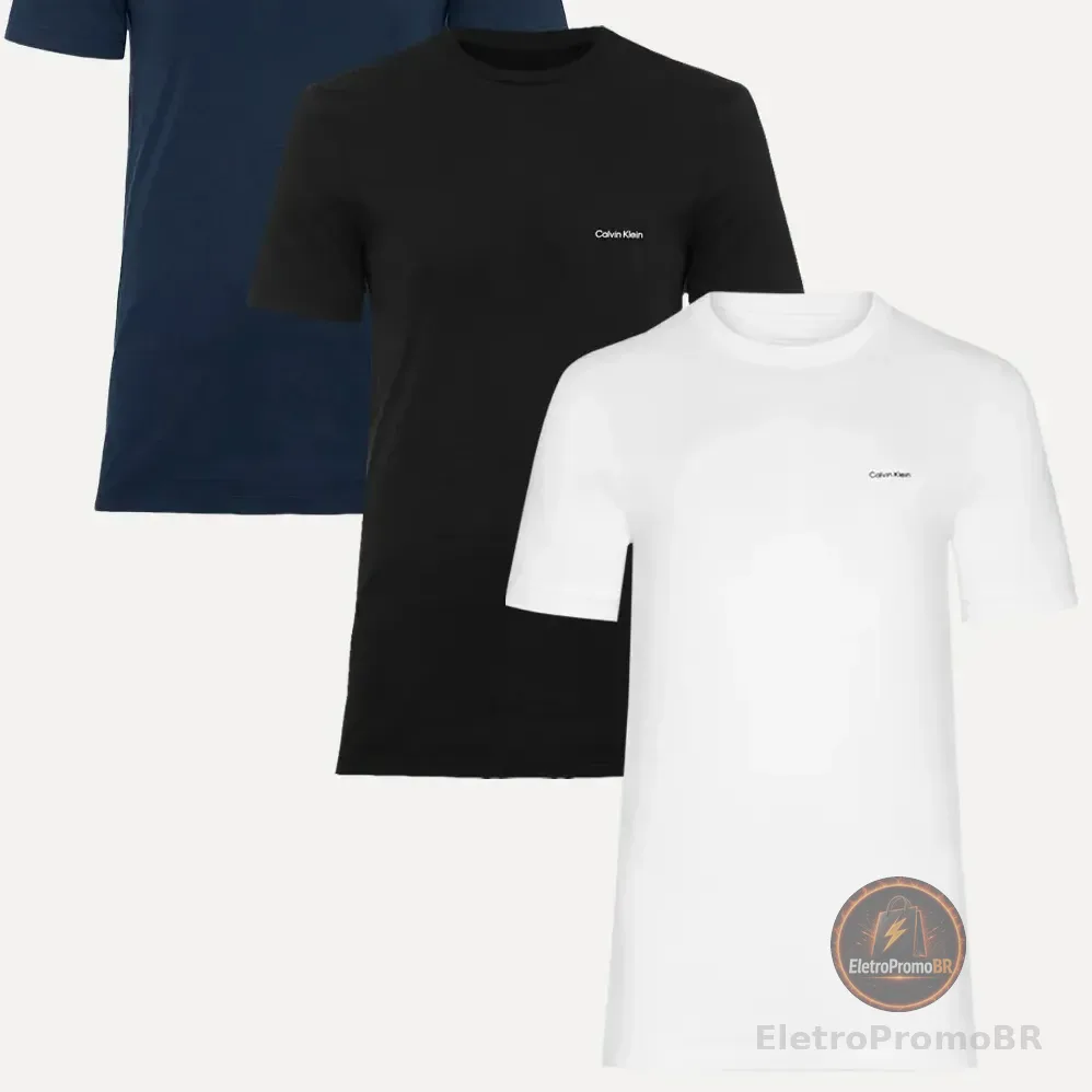 Kit Camisetas Calvin Klein | Masculina Preta/branca/marinho Preta/branca/marinho M/m