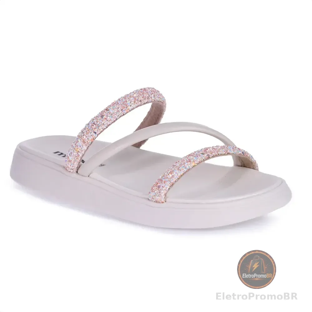 Papete Moleca Feminina Confortável Brilho Flatform Eva Branco-rosa 37 Br