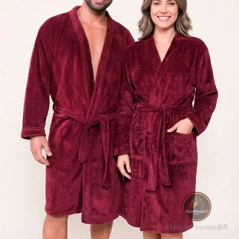 Roupão Premium Benévola Microfibra Antialérgico Inverno Frio Vinho Bloodstone Lisa G
