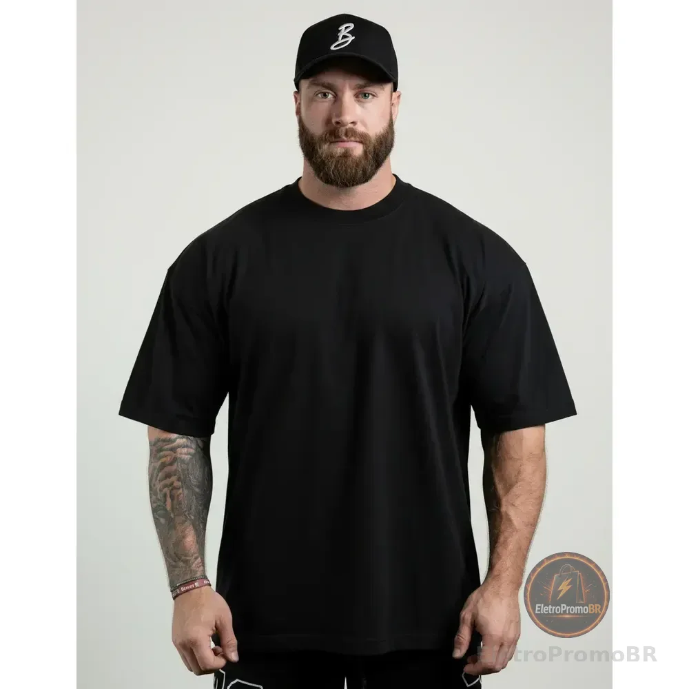 Camiseta Oversized Masculina Academia Casual Algodão Premium Preto G (56-76)