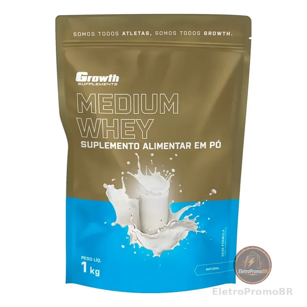 Whey Protein Medium 1kg Growth Supplementos - Natural