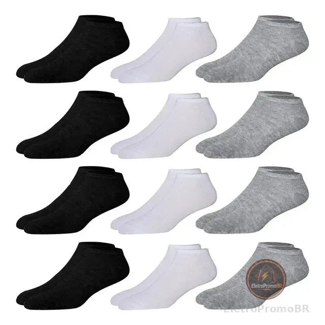 Kit 12 Pares Meia Soquete Cano Curto Preto 38 Ao 44 Premium