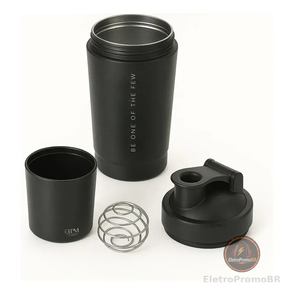 Coqueteleira Inox 600ml Ellym Nutrition Compartimento Para Whey E Suplementos Alta Resistência E Durabilidade Cor Preto