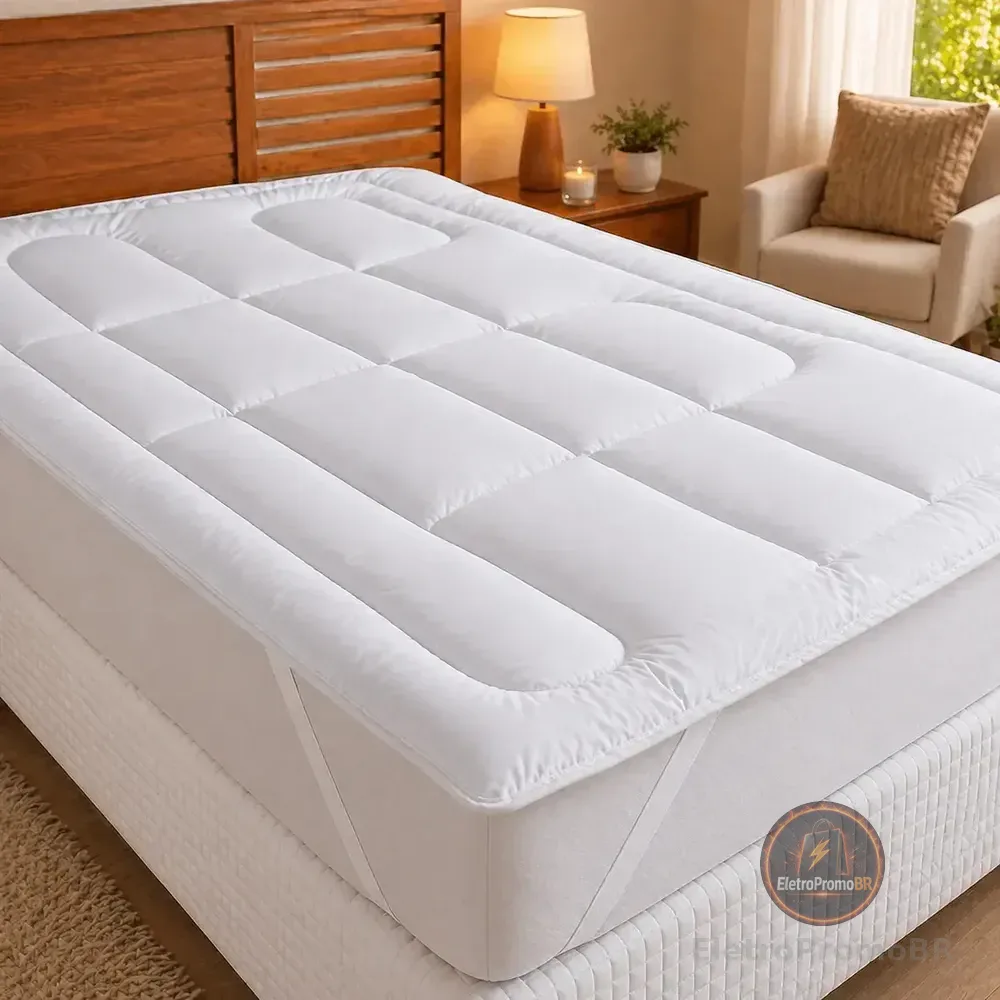 Pillow Top Casal Elástico Algodão 400 Fios Protetor Casatop Branco Liso