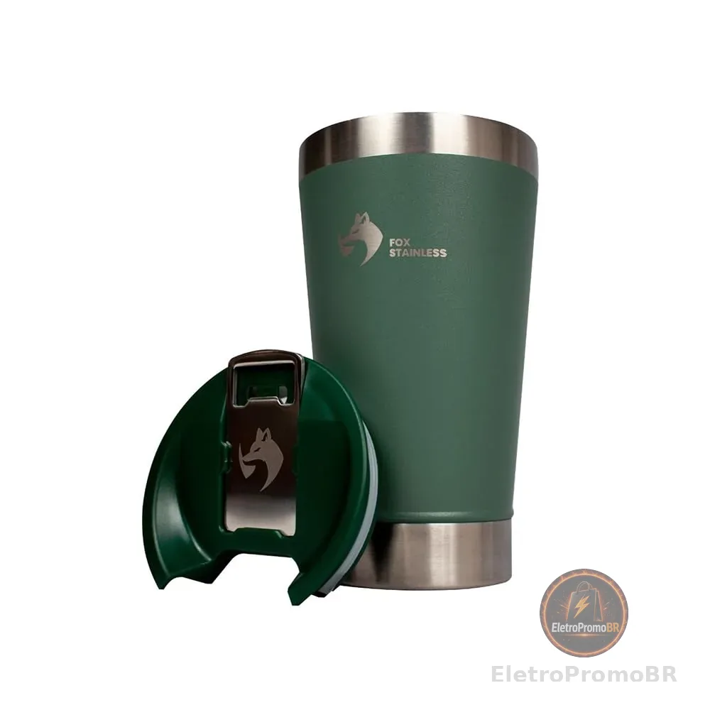 Copo Termico Quente e Frio com Tampa 473ml Verde Fox Stainless
