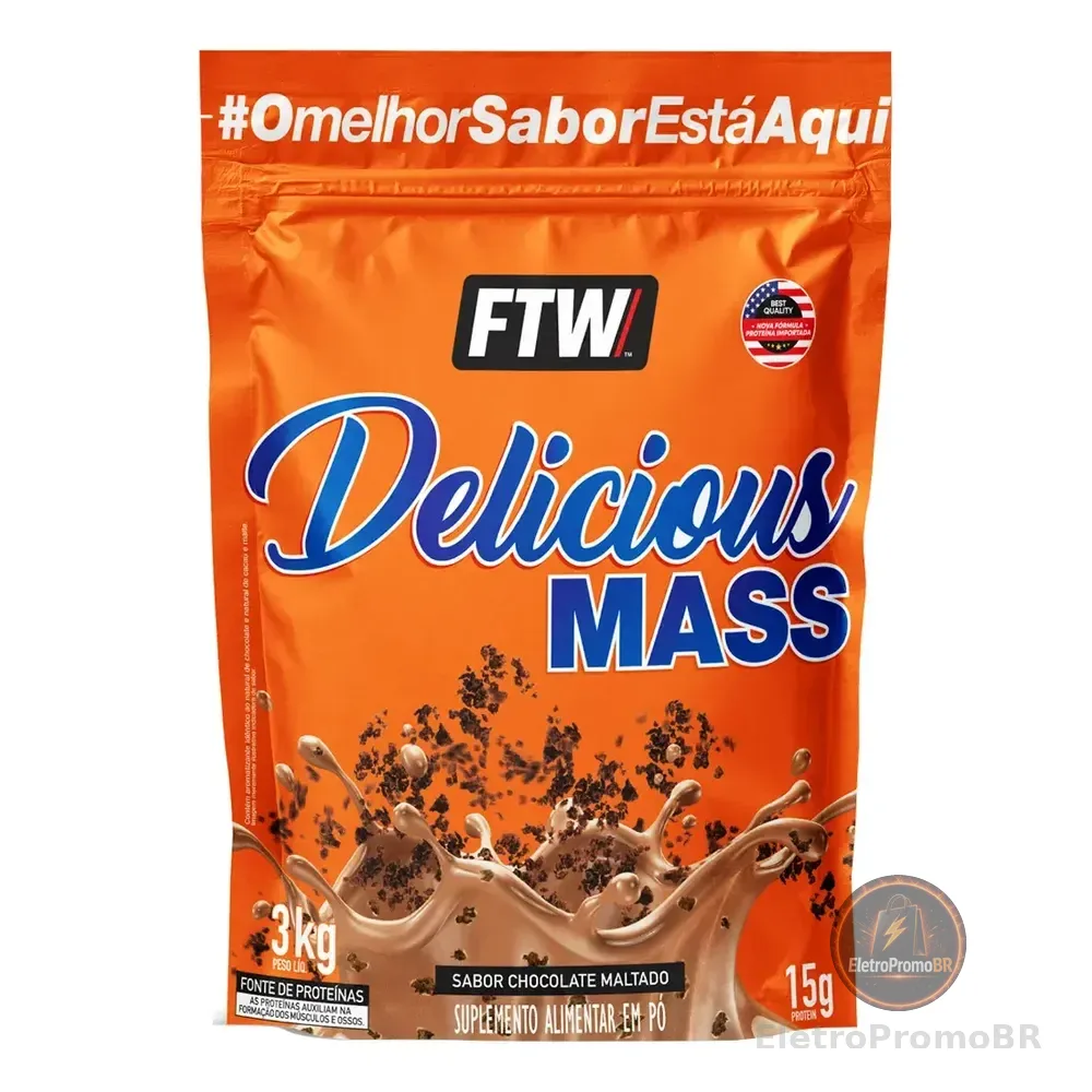 Delicious Mass Hipercalórico Pouch 3kg Sabor Chocolate Maltado - Ftw Chocolate Malteado Chocolate Malteado