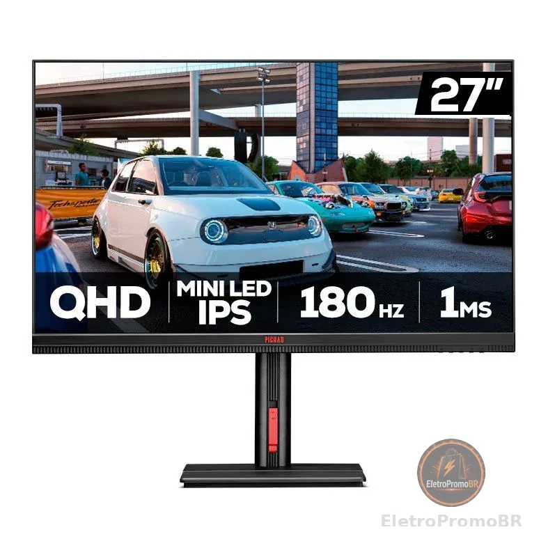 Monitor Gamer Pichau Quantum, MiniLED, 27 Pol, IPS, QHD, 1ms, 180Hz, HDMI/DP, PG-QUTM01-BL01