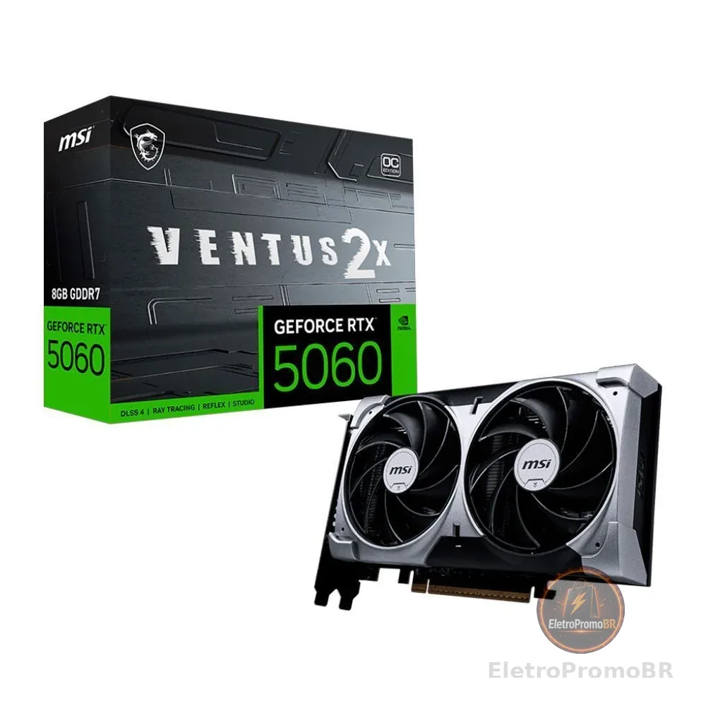 Placa de vídeo NVIDIA GeForce MSI RTX5060 8GB VENTUS 2X OC Blackwell - 912-V537-017