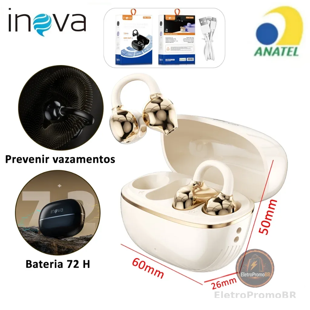 INOVA Fone De Ouvido Bluetooth 5.4 Toque DE Impressão Digital 72H Autonomia ANC Cancelando Ruído