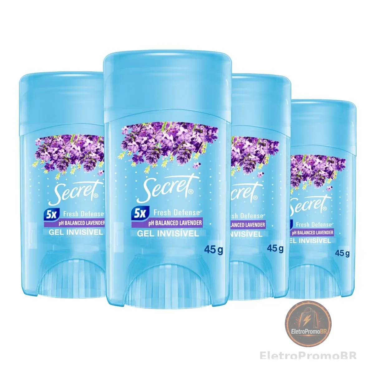 Secret Kit Desodorante em Gel Invisível Antitranspirante Lavanda com 4 Unidades 45g