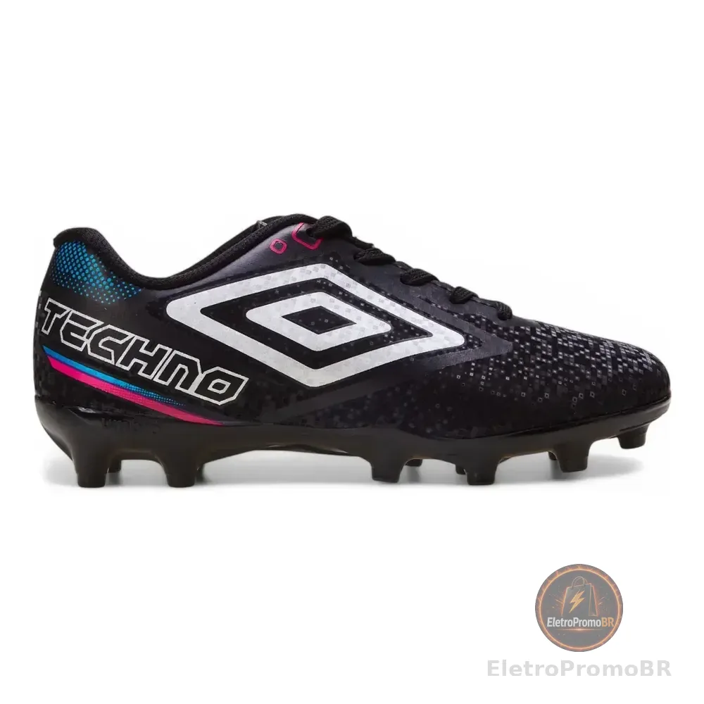 Chuteira Campo Masculina Umbro Grama Natural Firme Techno Ii Preto/cinza/azul 39 Br