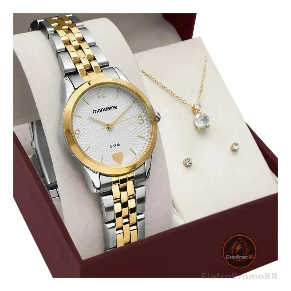 Kit Relógio Mondaine Bicolor Feminino 32795lpmkbe3k1
