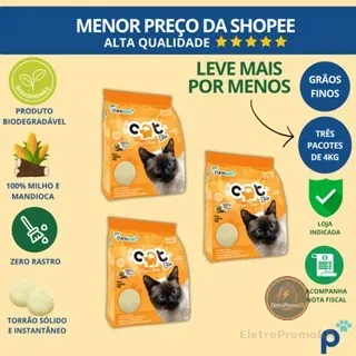 Areia Higiênica Biodegradável Catbio 12 Kg (3 pacotes de 4 kg) - Max Clean - Grãos Finos - novo