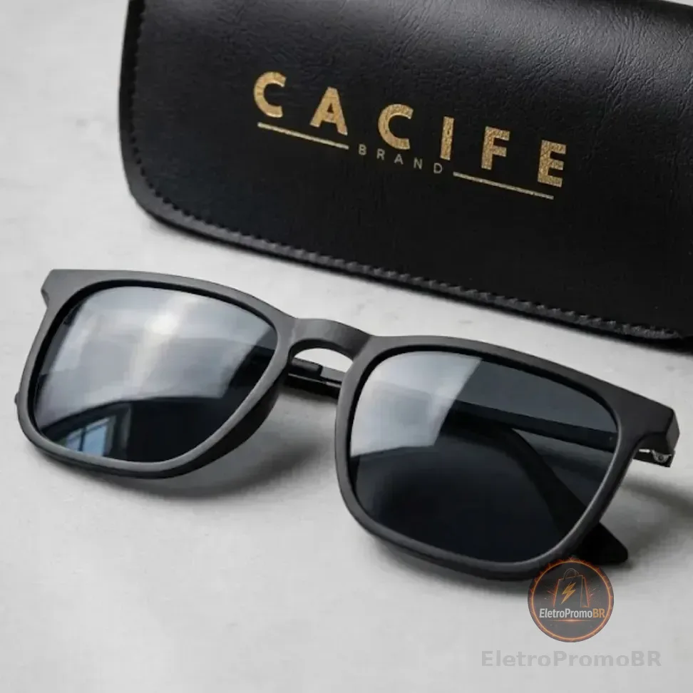 Óculos De Sol Quadrado Preto Proteção Uv400 C/ Case + Preto