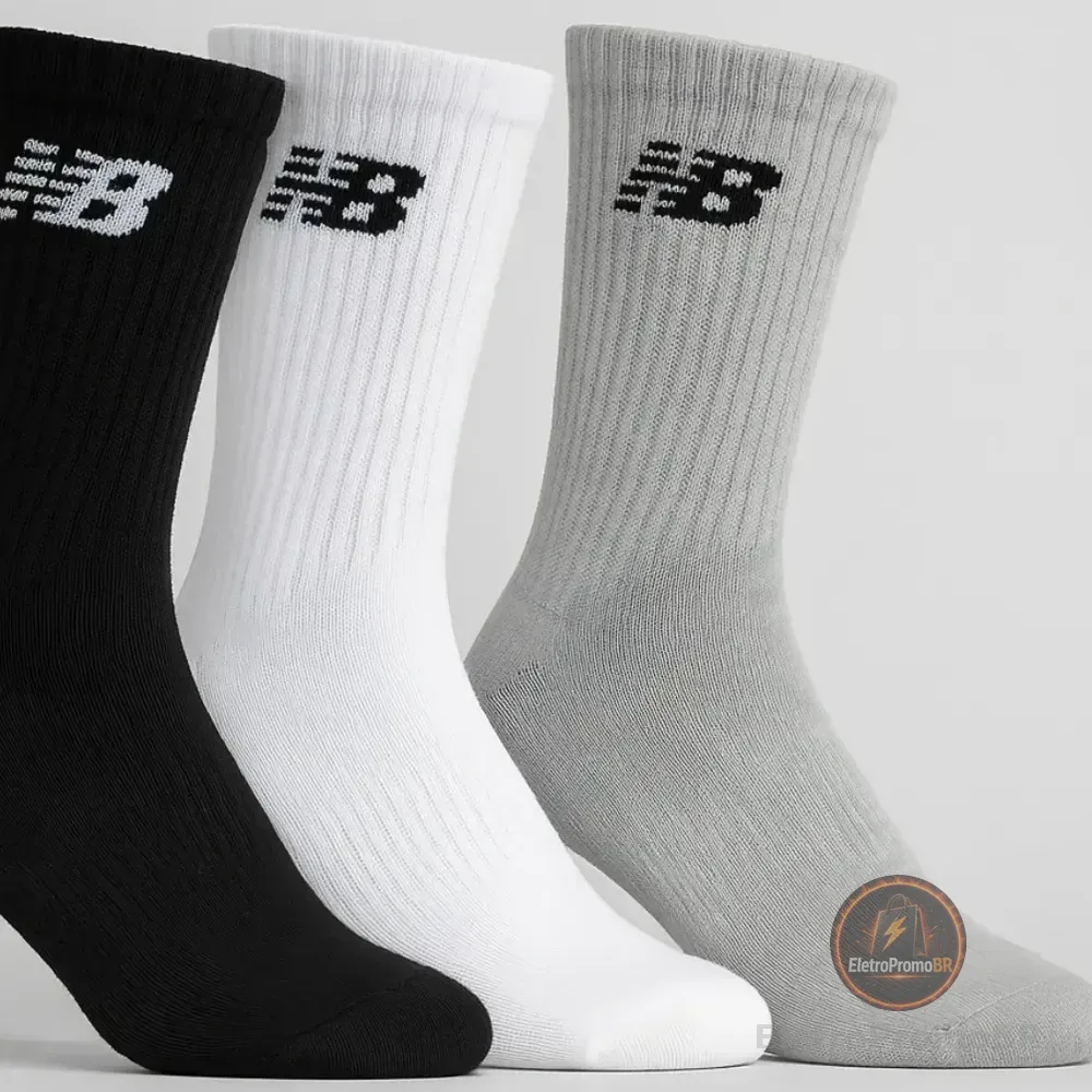 Meia New Balance Cano Longo Kit 3 Pares Unissex Original Mix 39-43