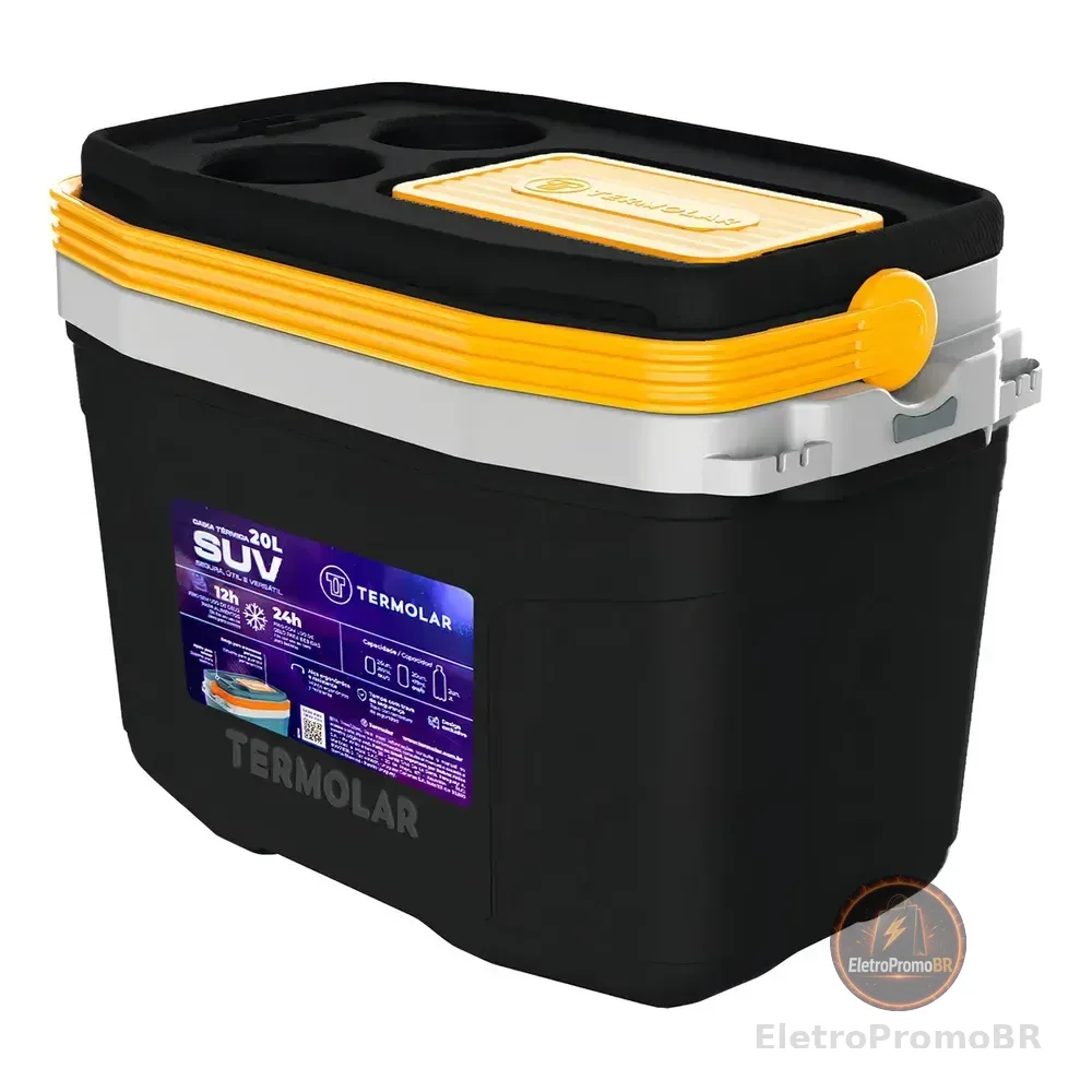 Caixa Termica Suv Cooler Com Alça 20 Litros Praia Pesca Camping Cor Preto E Amarelo Termolar Amarelo E Preto