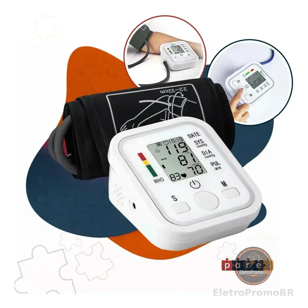 Aparelho Medidor De Pressão Arterial Digital Pares Automático De Braço Monitor Inteligente Com Tela Lcd Grande, Detecção De Arritmia, Memória Para Leituras E Operação Simples Marca Pares Branco