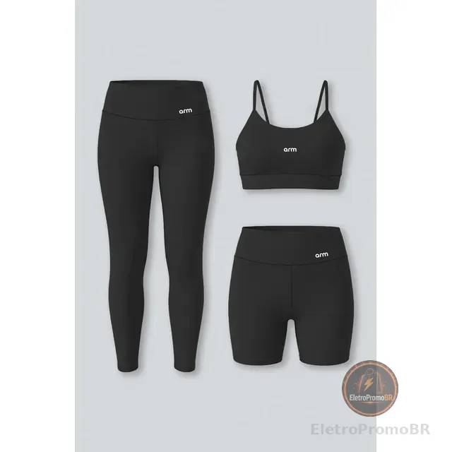 Kit Conjunto Feminino Fitness Top Alça + Legging + Short