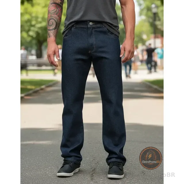 Calça Jeans Masculina Grossa Para Trabalho Boca Larga Balão