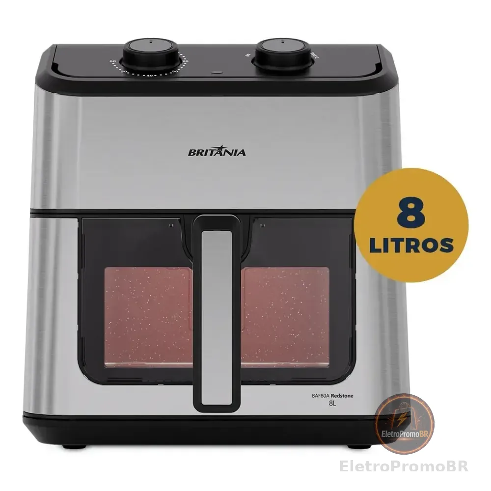 Air Fryer Britânia 8l Redstone Visor Glass Baf80a Preto 127v