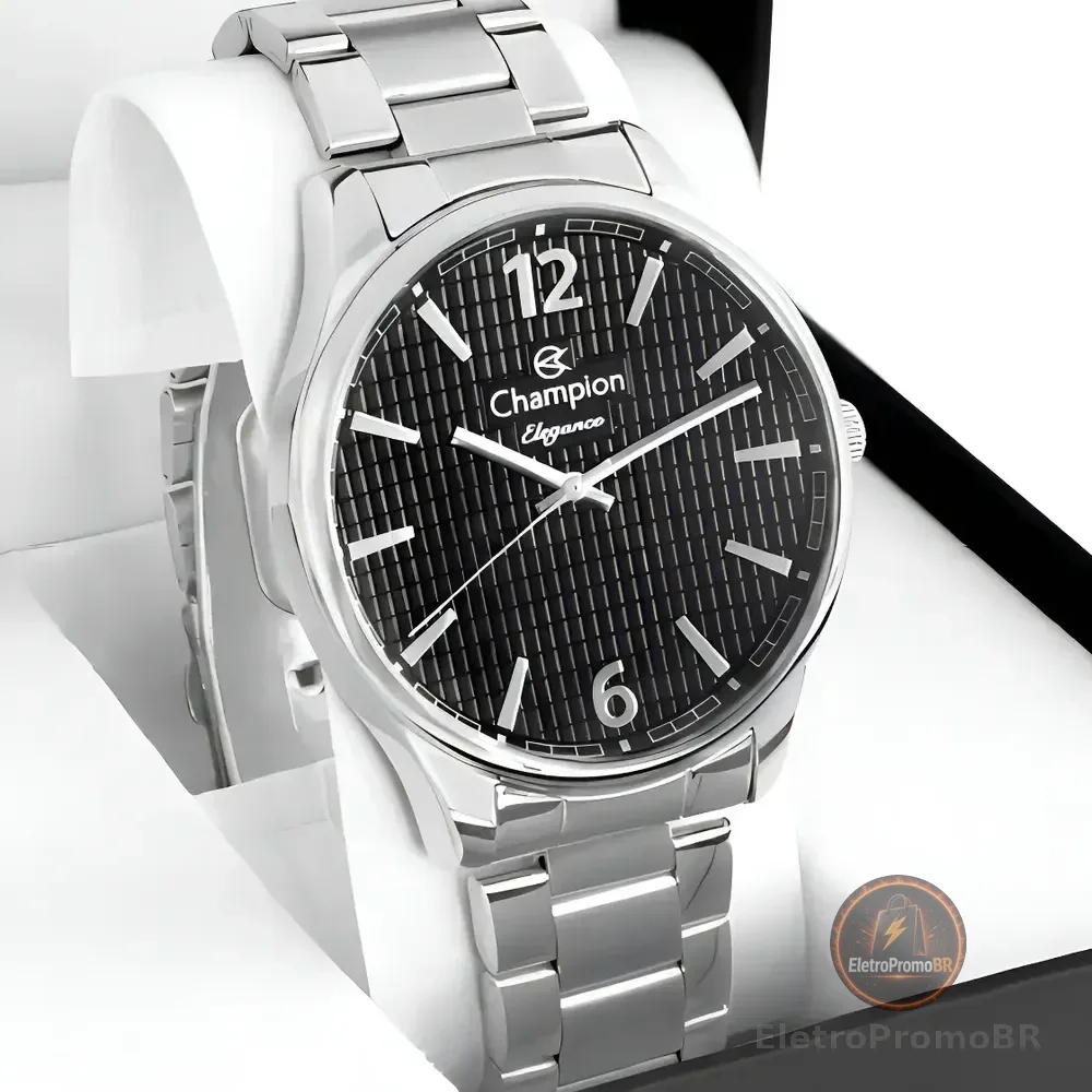 Relógio Masculino Champion Cn27670t Cor Da Correia Prateado Com Fundo Preto Prova D´agua 50 Metros Minimalista Prata Preto 2