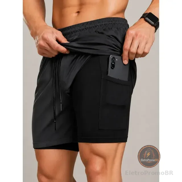 Shorts 2 Em 1 Térmico De Compressão Bolso Secreto Academia