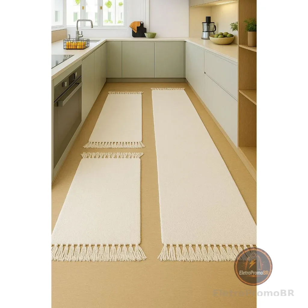 Jogo de Passadeira de Tear, Tapete de Cozinha, 3 Peças Algodão