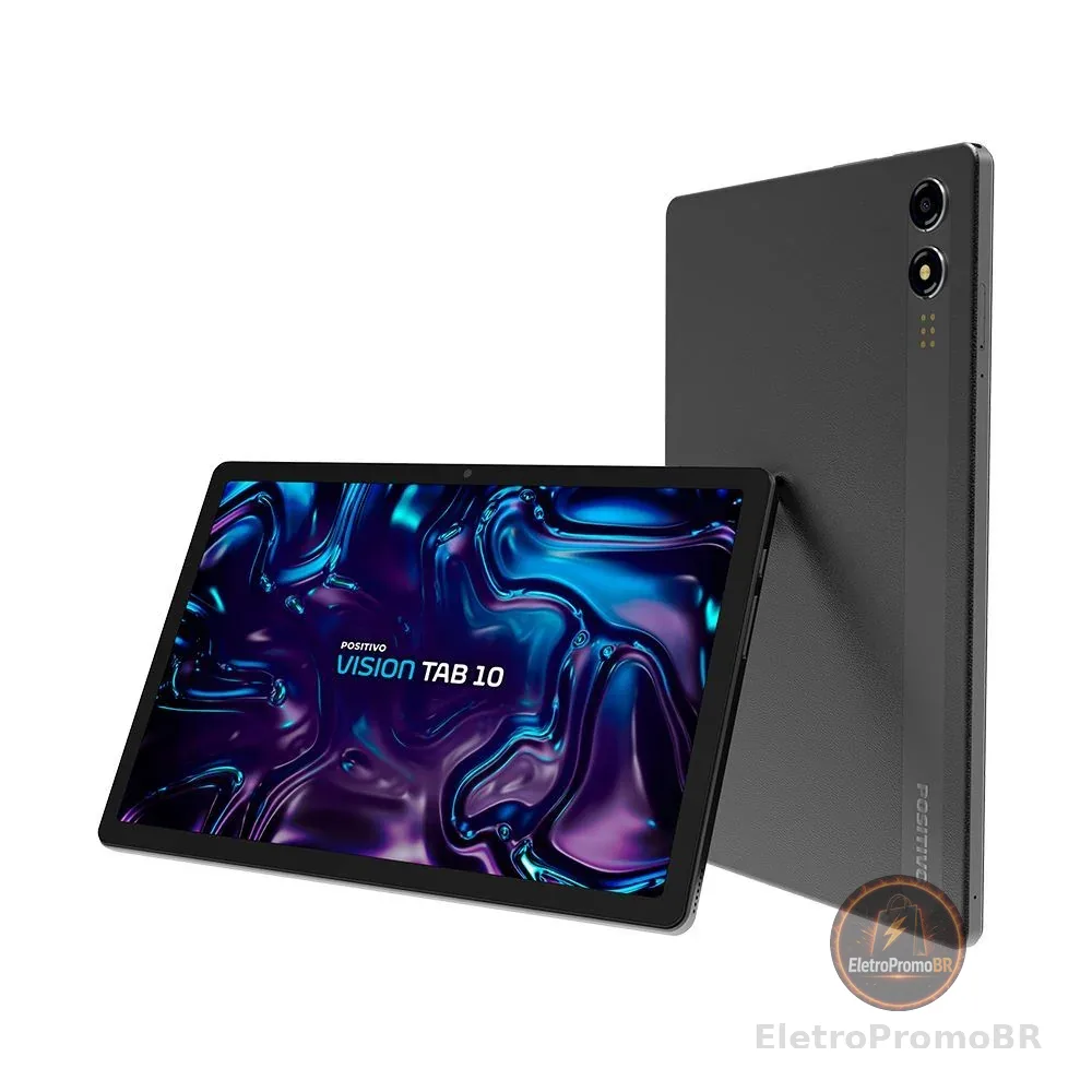 Tablet Positivo Vision Tab 10 4GB RAM 128GB Câmera 13MP e 5MP 10,1" HD IPS Android 13 - Preto