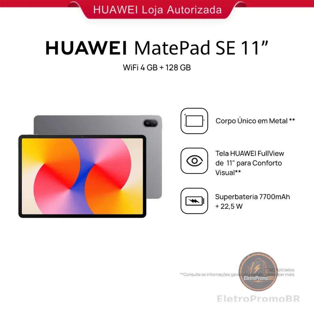 HUAWEI MatePad SE 11" 128/4 | Tablet | Design Corpo Único Metal | 7700 mAh + Superbateria de 22,5 W