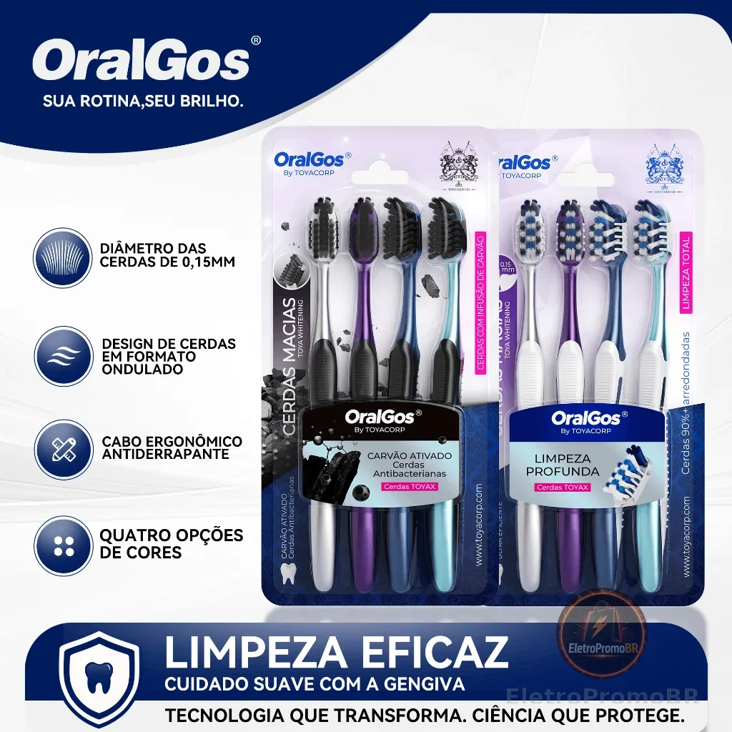 OralGos Escova Dental Ultrafina,Cerdas Ultramacias para Boca Sensível,Cabo Curvo Ergonômico