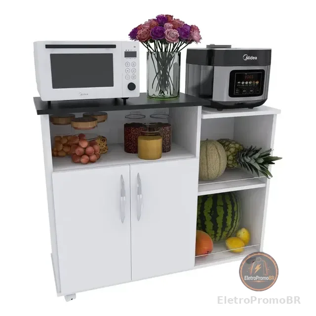 Fruteira Balcão Com Suporte Para Microondas C/ 4 Rodas