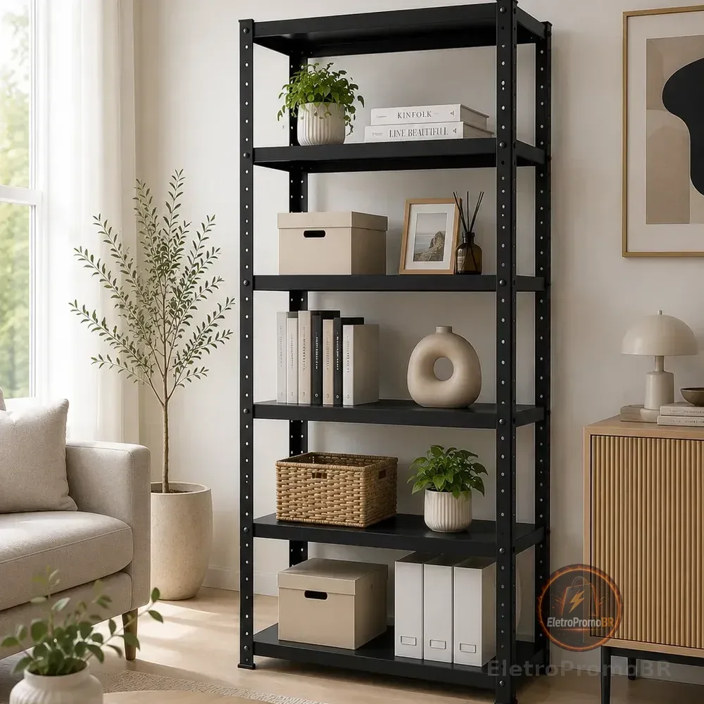 Estante Armário De Aço 6 Bandejas 60cm Na Cor Preta Preto
