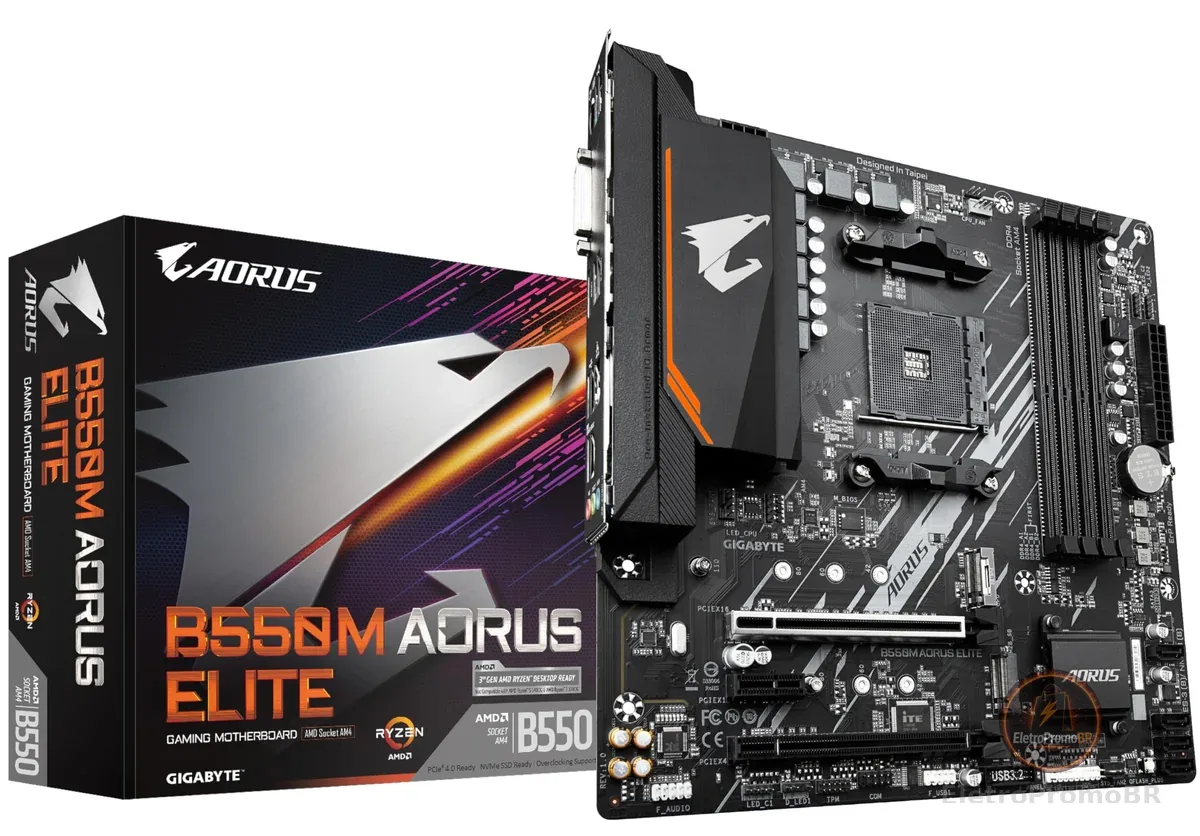 Placa Mãe Gigabyte B550M AORUS ELITE (AM4/DDR4/HDMI/M.2(PCIe,NVMe,SATA3)/VRM Solution/USB3.2) - B550M AORUS ELITE