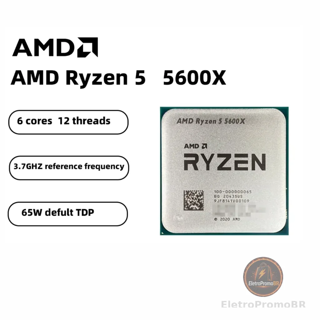 Processador AMD Ryzen 5 5600X, 6-Core, 12-Threads, 3.7GHz (4.6GHz Turbo), Cache 35MB, AM4 Novo (Sem Caixa ou Cooler)
