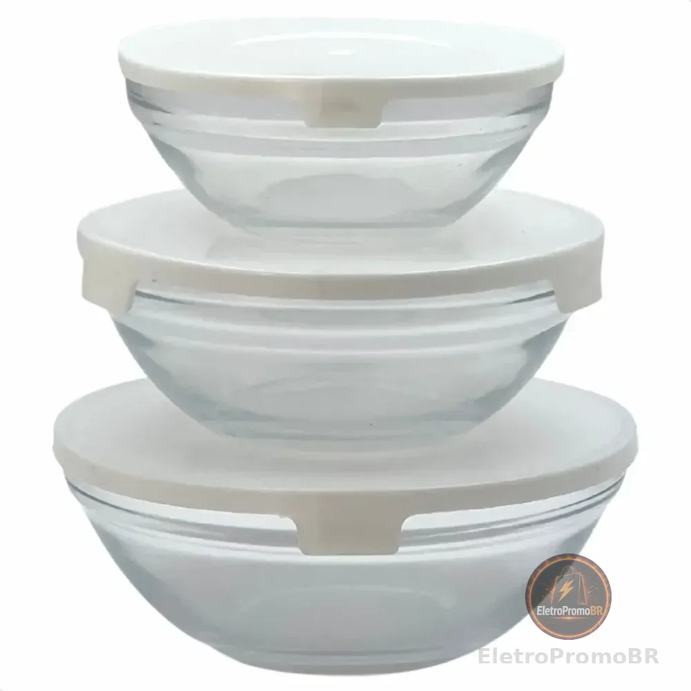 Potes De Vidro Redondos Para Alimentos Kit Com 3 Unidades Branco