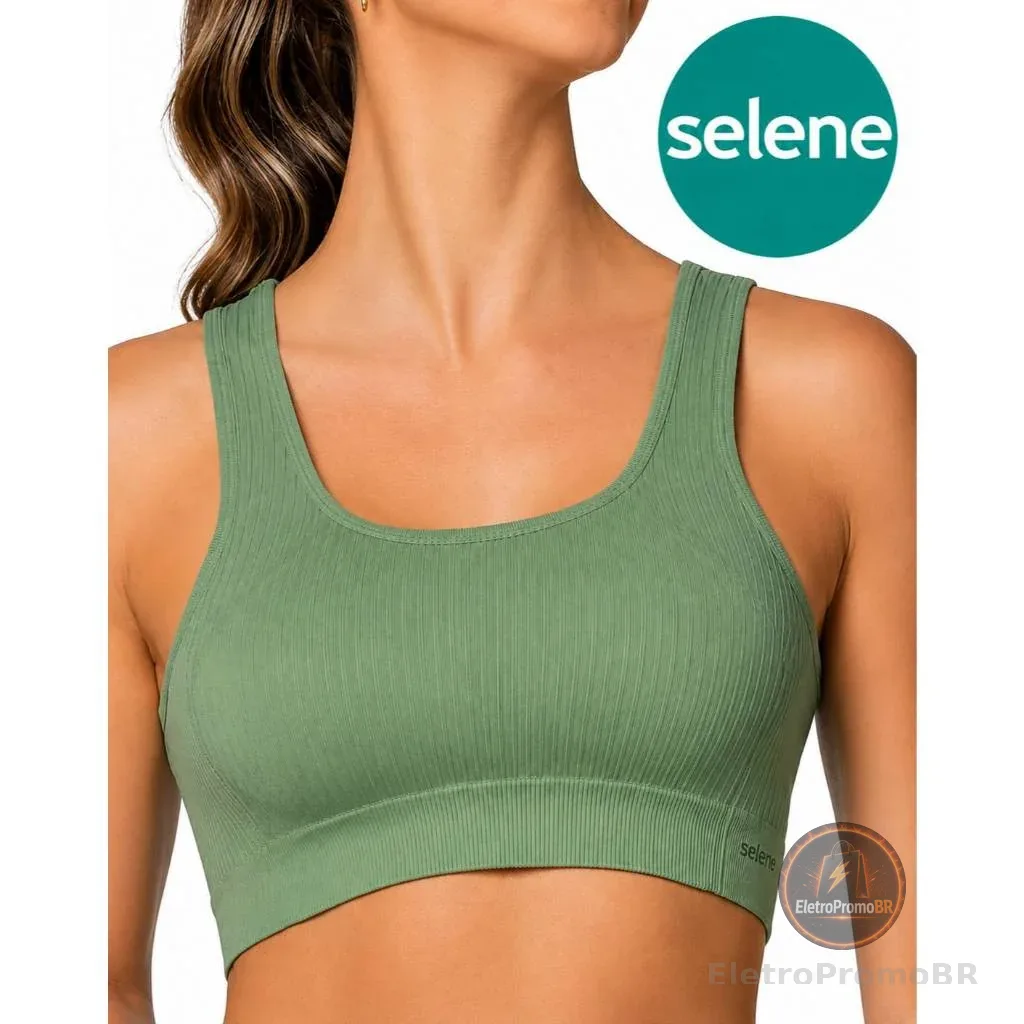 Top Selene Poliamida Macia Sem Costura Reforçado Top Sem Bojo Alta Sustentação Fitness 20921
