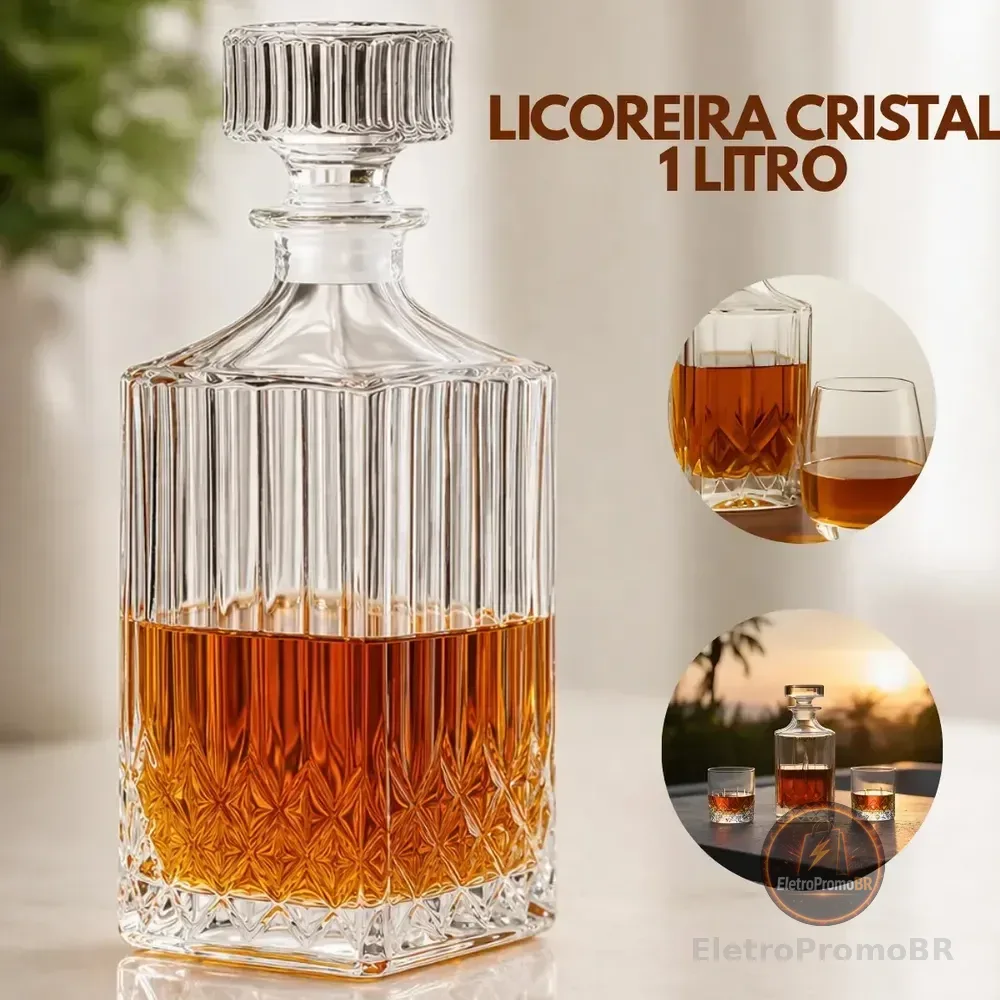 Garrafa Licoreira Vidro Cristal 1 Litro Whisky Licor Decanter Luxo