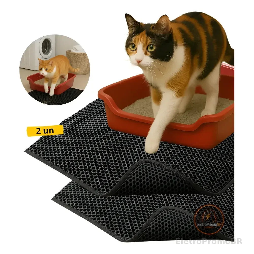 Kit 2 Tapetes Coletor De Areia Para Gatos Lavável Dobrável