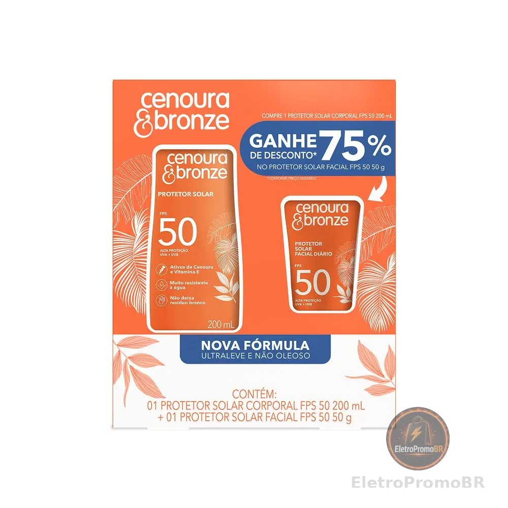 Kit Cenoura & Bronze Protetor Solar 200ml+ Protetor Solar Facial 50g - FPS 50