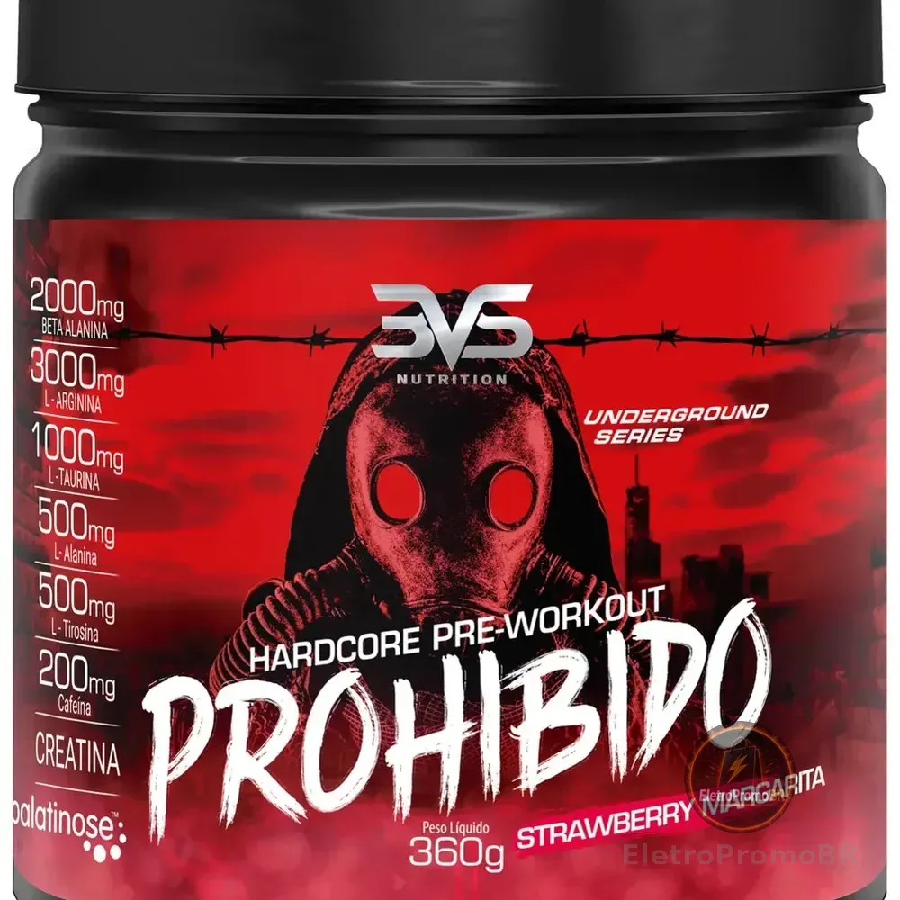 Pré Treino Prohibido Com Creatina E Beta Alanina 360g - Sabor: Strawberry Margarita - 3vs Nutrition Margarita De Morango