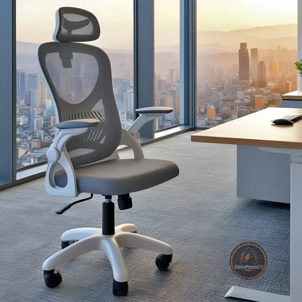 Cadeira De Escritório Columbus Presidente Ergonomica Cinza Mesh